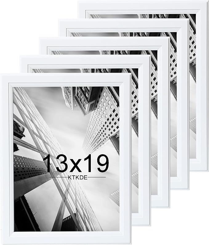 KTKDE 13x19 Picture Frame Set of 5,White Wooden frames, Vertical & Horizontal Wall Hanging for Wall Display,Studio Gallery Photo Frame for Photos, Posters & Art Prints