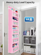 JARLINK 2 Pack Over The Door Organizer Storage, 5 Shelf Hanging Door Organizer with 5 Large Capacity Pockets, Anti Tilt 44 lb Load Behind Door Storage for Bedroom, Bathroom, Pantry, Nursery, (Pink)