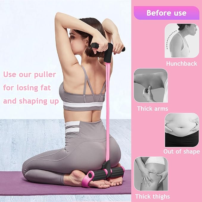 Kammoy 6-Tubes Tension Rope, Multifunction Elastic Yoga Pedal Puller Resistance Band, Natural Latex Tension Rope Fitness Equipment, for Abdomen, Waist, Arm, Leg Stretching Slimming Training