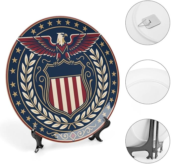 250th Anniversary Decorative Plates 8 Inch Eagle Patriotic Decorations Commemorative Plates with Stand Independence Day 4th of July Veterans Day