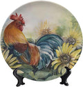 Rooster Decorative Ceramic Plates, 10 Inch, Sunflower Rooster Round Display Plate, Table Top Plate Decor with Stand, for Kitchen Party Coffee Table Decor Art