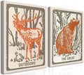 Framed Forest Deer Bear Canvas Wall Art Set of 2, Nursery Wildlife Animal Pictures Wall Decor, Outdoor Nature Woodland Hunting Paintings Prints Farmhouse Home Decor for Kid's Room Bedroom 16x24 inch