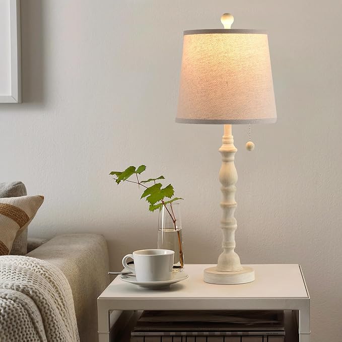 Lamps Set of 2 Modern Farmhouse Table Lamp Bedside Reading Lamps Living Room End Tables Set Lamps for Night Stands Bedroom Night Lamp,High 26.25 Inch, (White (Single Pack), High 27 inches)