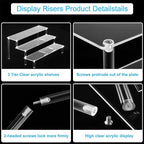 HENABLE 2PCS Large Acrylic Display Risers, Perfume Stand Organizer, Clear Acrylic Shelf Risers for Display Stands for Food, Tabletop Use, Amiibo Funko POP Figure, 3 Tier Clear Cupcake Stand Risers