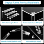 HENABLE Large Acrylic Display Risers, Perfume Stand Organizer, Clear Acrylic Shelf Risers for Display Stands for Food, Tabletop Use, Amiibo Funko POP Figure, 3 Tier Clear Cupcake Stand Risers