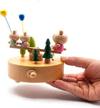 Natural Solid Wood Handcrafted Beech Wooden, Musical FigureTotoro/Carousel/Fairy/Ballerina Figurine,Rotating Hand Crank Mechanism Music Box,Musical Decorations (Seesaw)