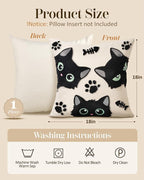 Embroidered Throw Pillow Cover 18x18 Inch - Spring Summer Boho Decorative Pillow Cover with Zipper for Living Room Couch Sofa Bed Aesthetic Design Three Cat Bone Cushion Pillowcase