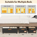 Under Bed Storage with Wheels, 12" Height Under Bed Storage Extra Deep Under Bed Storage Containers, Perfect for 14'' Bed Frame, No Assemble Metal Rolling Underbed Storage for Clothes Shoes Blankets
