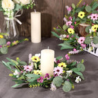 12 Pcs 3inch Spring Summer Artificial Flowered Wreath Mini Floral Wedding Candle Rings Wreaths Kitchen Cabinet Swags Wreath Pillar Candle Holder for Wedding Spring Summer Home Door Tabletop Decoration