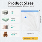 12 Pack Medium Travel Vacuum Storage Bags, Portable Vacuum Seal Bags for Clothing Travel with Pump, Space Saver Bag for Luggage Suitcases Clothes Bedding Seasonal Storage