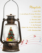 Snow Globe Christmas Decorations, Musical Christmas Snow Globes Glitter Tree Lantern Light Up 6H Time USB Lined/Battery Festival Snow Globes for Adults