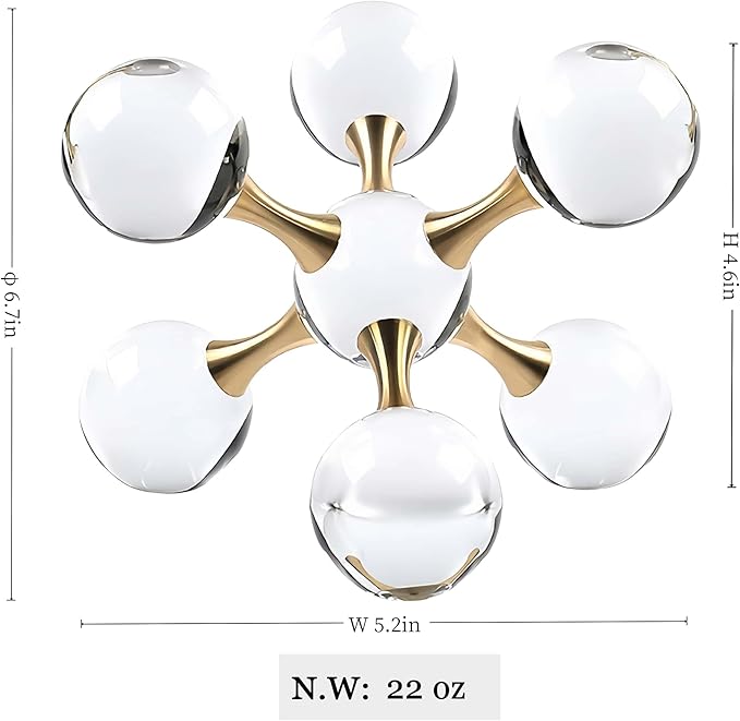 6.7 inch Transparent Golden Crystal Ball, Living Room Decor, Gold Modern Western House Decor Aesthetic, Home Decor Living Room, Office, Book Shelf, Bedroom, Desk, Fireplace, Coffee Table and More