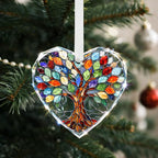 Tree of Life Stained Glass Ornament Christmas Tree Decorations Heart Shape Crystal Ornaments Holiday Presents Idea Car Hanging Ornaments Unique Keepsale for Mom Wife Friend Sister