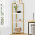 Hzuaneri Corner Shelf Stand, Corner Bookshelf, Storage Standing Shelf Unit with Metal Frame, Plant Stand, Bookcase for Living Room, Home Office, Bedroom, 4-Tier White Gold CS05803A