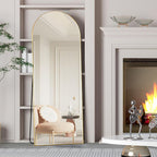Full Length Mirror, 56"x16" Arch Floor Mirror with Stand, Gold Arched Full Body Standing or Leaning Mirror for Bedroom, Living Room