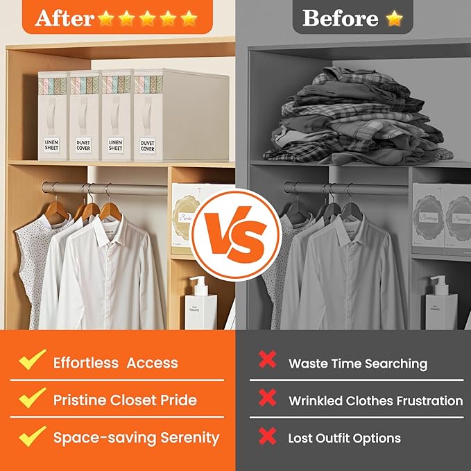 WOWBOX Sheet Organizers and Storage,Closet Bed Sheet Organizer Under Bed Storage and Organization with Label Cards & Clear Window for Bedding Sheets,Duvet Covers,Blankets (6 Pack，Beige)