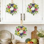 6 PCS Summer Floral Wreaths for Kitchen Cabinet Artificial Pansy Flowers Wreaths with Fern Branches Flocked Lamb Ear Leaves Mini Wreath Spring Floral Small Wreath for Table Centerpiece Farmhouse Decor
