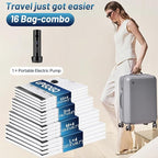 Travel Vacuum Bags for Luggage with Portable Electric Pump,Vacuum Seal Bags for Clothing,Packing Cubes Compression,Cruise Ship and Travel Essentials(Combo 16 Pack)