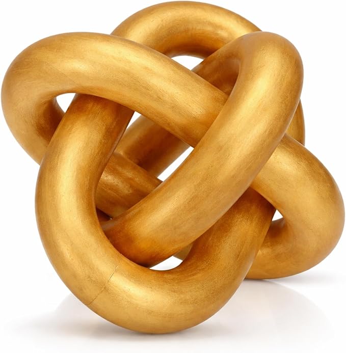 Yalikop 3 Link Wood Knot Decor Rustic Home Décor Accents Hand Carved Coffee Table Decoration, Boho Chain Link Decoration, Modern Shelf, Rustic Objects for Home Living Room Bedroom(Gold)