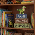 Lineshading 4 Pcs Dinosaur Table Decorations Wooden Dinosaur Decor Dino Safari Party Centerpieces for Table Jungle Animal Theme Baby Shower Tabletop Stand for Boys Girls Birthday Party Decorations