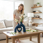 Snuggle Hollow Ceramic Decorative Vase, Modern Minimalist Nordic Boho Ins Style Vases for Home Decor Living Room Shelf Entryway Coffee Table or Console Décor (Matte Navy Blue)