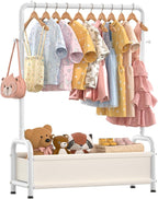 Kids Clothing Rack with Storage Shelf, Kids Dress Up Storage for Coats, Small Baby Garment Rack for Hanging Clothes, Toddler Wardrobe Closet Organizer (Classic, White)