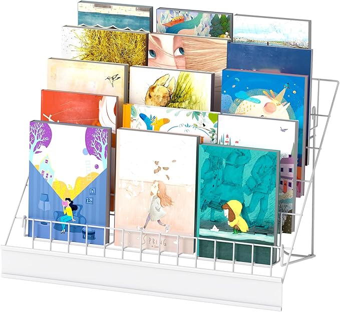 6-Tier 30" Wide Metal Magazine Holders,Wire Countertop Rack with Sign Channel,Retail Book Brochure Magazine Display Stand Literature Greeting CD Card Rack for Book Signing,Vendor Booth (White)