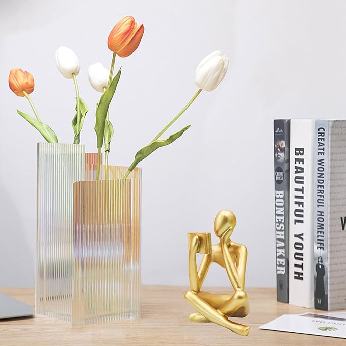 Jinkoozz Gold Reading Women Statue, Thinker Sculptures, Abstract Art Ornament, Modern Aesthetic Figurine Decoration, Suitable for Home Living Room Bedroom Office Shelf Table Desk Bookshelf Decor