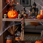 Equsion Seasonal Wooden Bead Garland with Tassels, 3.3 ft Holiday Vintage Boho Bead Garland Easter Tray Decoration, Vase Wall Room Art Birthday Party Decoration(Halloween Colors)