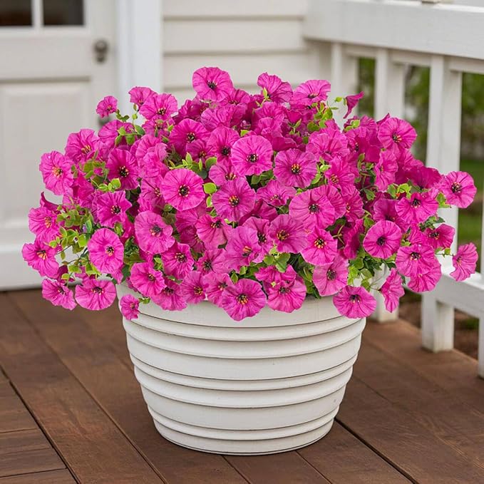 12 Bundles Morning Glory Artificial Flowers for Outdoor Decoration UV Resistant Fake Plastic Plants Artificial Greenery for Indoor Outdoor Garden Patio Window Box Home Decor