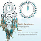 Bohemian 5 Rings Turquoise Dream Catchers with Turquoise Pendant Handmade Native American Style Wall Hanging Decor for Bedroom, Living Room, Boho Home Decor & Gift(Black 5 Rings)