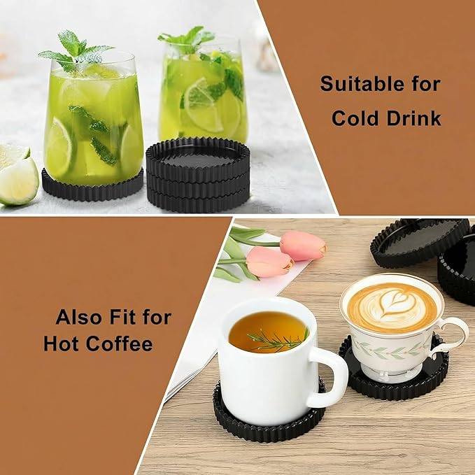 Glass Black Coaster Set of 5- Coasters for Glass Table Black Coasters Modern Round Cup Mats Coffee Table Decor for Kitchen, Bar, Dining Room, Living Room, Office