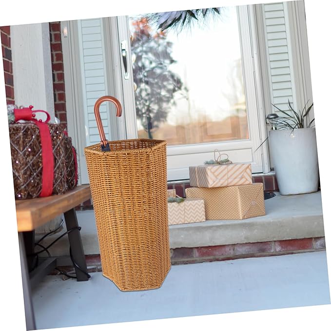 IMIKEYA Woven Umbrella Stand for Entryway Rattan Umbrella Stand Holder Umbrella Wood Base Basket With Dip Tray Canes Walking Sticks Holder Trash Can for Home Office Round