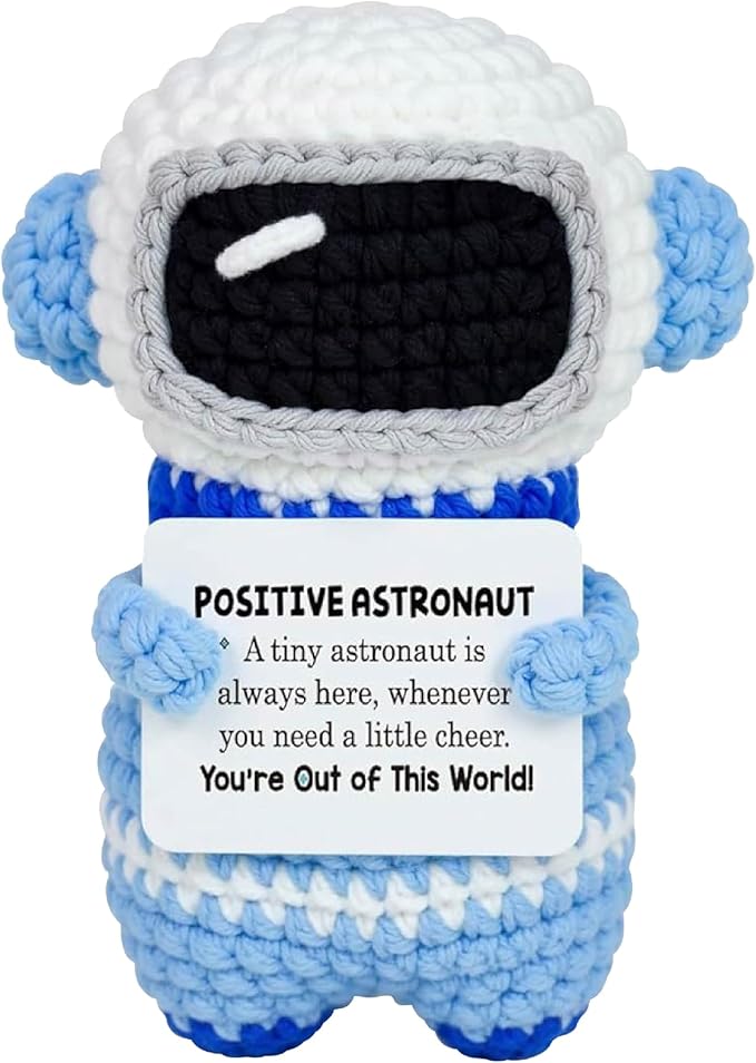 3.5 inch Positive Astronaut Handmade Knitted Wool Doll with Positive Card Inspiring Gifts for Cheer Up Emotional Support Encouragement Friends