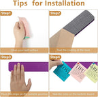 Felt Pin Board Bar Strips Bulletin Board for Bedrooms Offices Home Wall Decoration, Notice Board Self Adhesive Cork Board with 35 Push Pins for Paste Notes, Photos, Schedules (Purple)