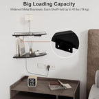 JJL Corner Shelf Wall Mounted, 12 Inches 2-Tier Floating Corner Shelf, Fan-Shaped Rustic Wood Decor with Fence, Black Wall Storage for Living Room Bedroom Kitchen Bathroom