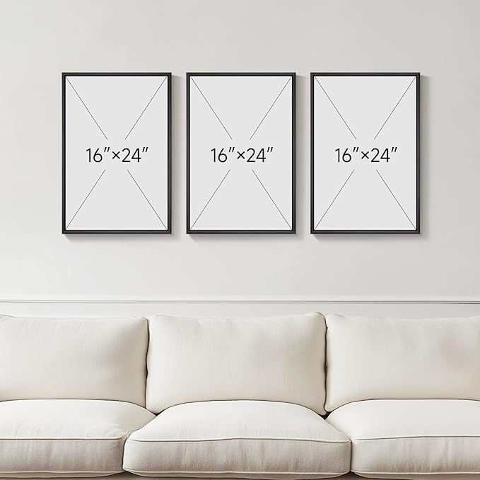 Framed Black and White Abstract Wall Art, 3 Piece Modern Canvas Prints Paintings Art for Walls, Minimalist Black White Abstract Pictures for Living Room Bedroom Dining Room Office Wall Decor 16x24 In