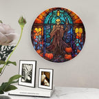 Decorative Plates, Halloween Spooky Stained Glass Design Display Plate for Home Office Kitchen Table Decor Porcelain Plates 8 Inch, Gifts for Halloween