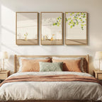 Framed Modern Neutral Wall Art for Living Room, 3 Piece Nature Summer Cozy Canvas Prints Painting, Minimalist Farmhouse Cat Botanical Peaceful Wall Decor for Bedroom Dining Room Office, 16x24 Inch