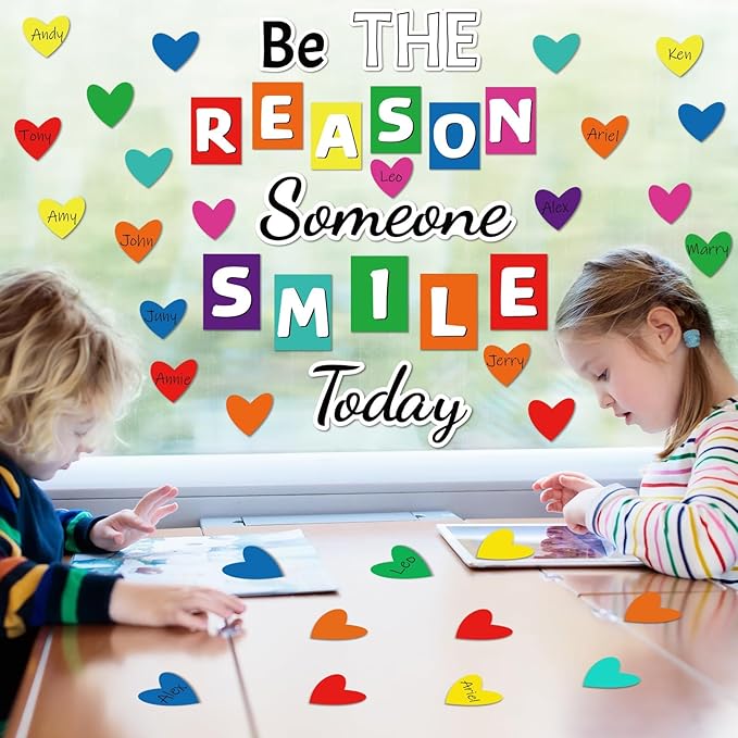 Classroom Bulletin Board Decoration Set Welcome Banner Wall Door Decor Color Heart Shaped Classroom Decorations for Kindergarten Preschool Elementary Middle School (Be The Reason Someone Smile Today)