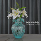 Handmade Glass Flower Vase Luminous Waves Mouth Decorative Vase Vintage Home Decor Rustic Farmhouse Decorations Living Room,Dining Room,Fireplace,Shelf