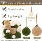 XmasExp 36PCS Velvet Christmas Ornaments Set Mixed Flocked Balls Ornaments Shatterproof Christmas Tree Decorations for Holiday,Party,Home（Mixed）