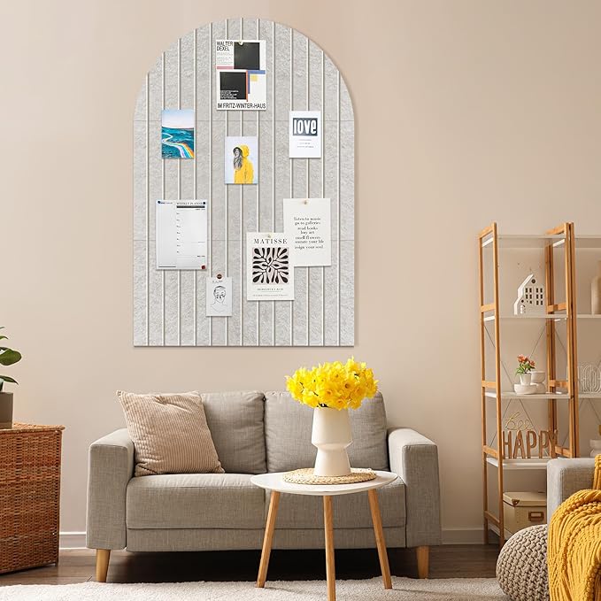 Large Cork Board for Wall & Office Decor, 36" x 24" Arched Felt Bulletin Board Pin Board Vision Board with 30 Pins – 6 Customizable Wall Tiles for Office Home Bedroom, Photo & Picture Display