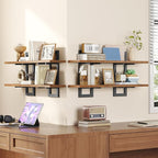 HOOBRO Floating Shelves, 15 Inch Wall Shelf Set of 4, Wall Mounted Storage Shelves 2-Tier, Hanging Bathroom Shelves, for Living Room, Bedroom, Bathroom, Kitchen, Rustic Brown and Black BF32BJP401