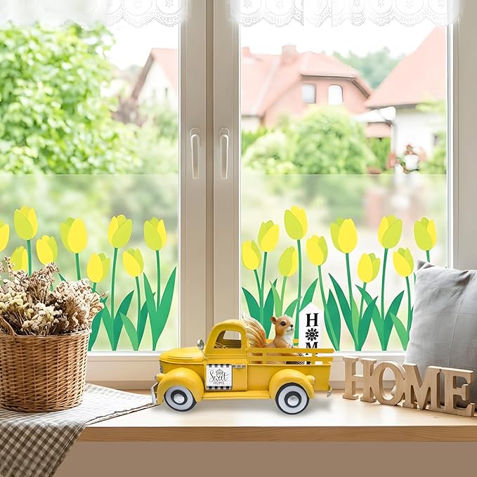 Farmhouse Lemon Decor 13.4 Inch Large Vintage Truck with 20 Magnets Interchangeable Seasonal Decor Rustic Metal Pickup Spring Summer Lemon Centerpieces for Tables Home Lemonade Party, Yellow