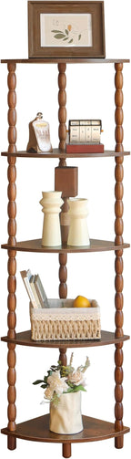 MaxSmeo Corner Shelf, 5-Tier Corner Bookshelf for Small Spaces, Stylish Corner Storage Display Shelves for Bedroom, Bathroom, Kitchen, Living Room (Rustic Brown)