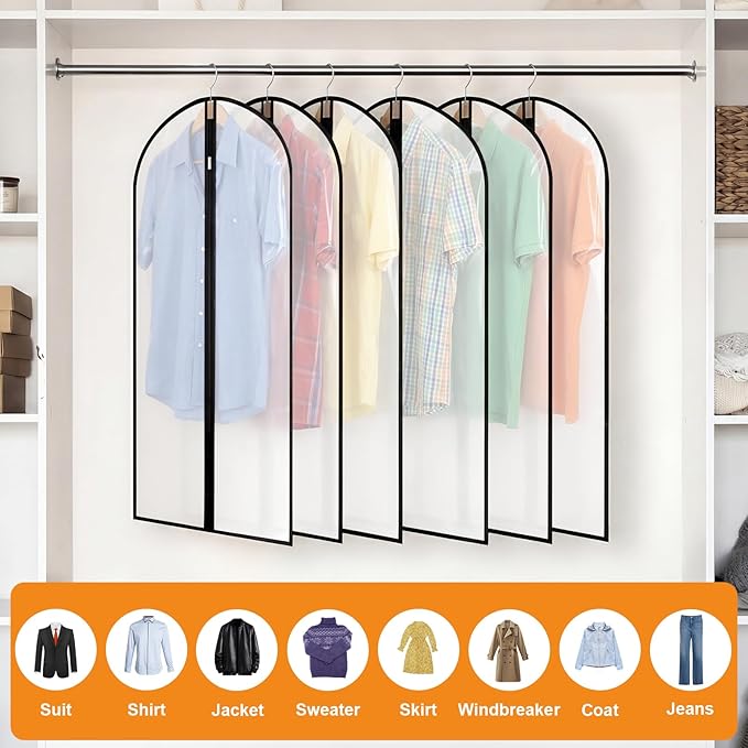 12 Pack Garment Bags 60 * 100cm, 40in PEVA Translucent Garment Covers, Suit Storage Bags, Dress Organizer Bags Used To Protect Shirts, Winter Coats, Jackets