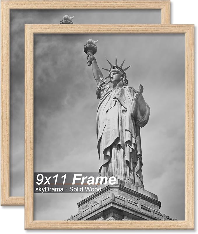 Natural Solid Wood 9x11 Picture Frame, Display 9 x 11 Inch Picture Poster Photo, Vertical & Horizontal Wall Hanging - 2 Pack/Natural/9"x11"