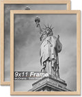Natural Solid Wood 9x11 Picture Frame, Display 9 x 11 Inch Picture Poster Photo, Vertical & Horizontal Wall Hanging - 2 Pack/Natural/9"x11"