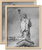 Natural Solid Wood 9x11 Picture Frame, Display 9 x 11 Inch Picture Poster Photo, Vertical & Horizontal Wall Hanging - 2 Pack/Natural/9"x11"